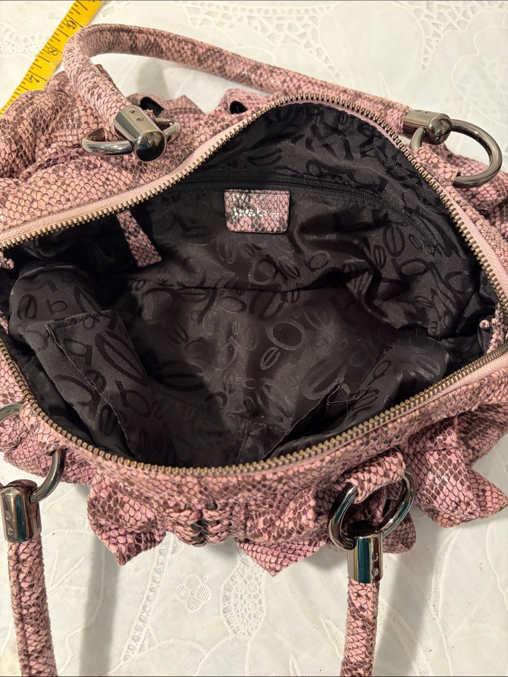 Y2K-era bebe Ruffle Snakeskin Satchel Handbag - Picture 8 of 11